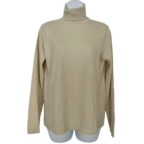CULLEN 100% CASHMERE PALE SAND BROWN TURTLENECK LONG SLEEVE SWEATER Sz M - Picture 2 of 11